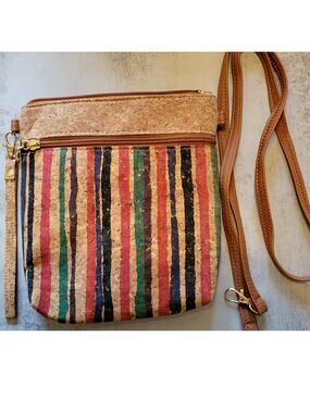 Striped Print Vertical Cork Crossbody Bag – Wristlet & Crossbody Strap